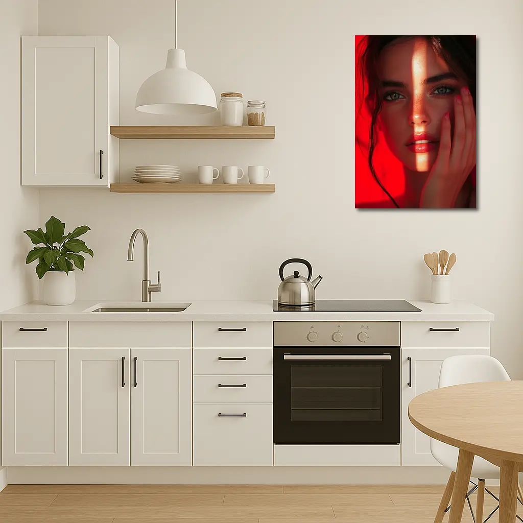 Woman Portrait Red Light Dramatic Shadow – Wall Art