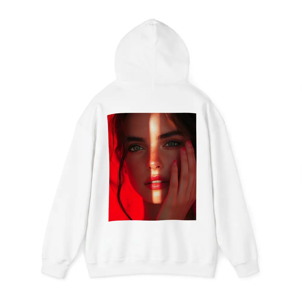 Woman Portrait Red Light Dramatic Shadow – Hoodies