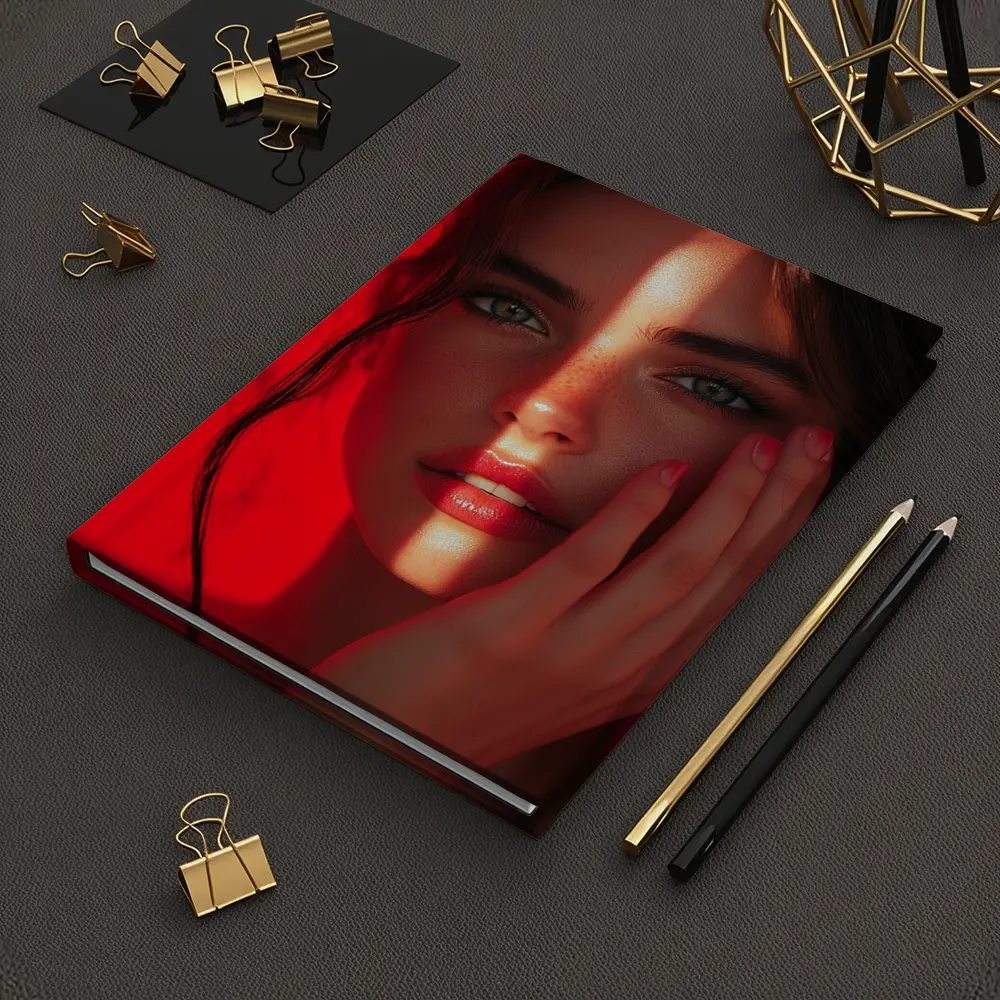 Woman Portrait Red Light Dramatic Shadow – Notebooks