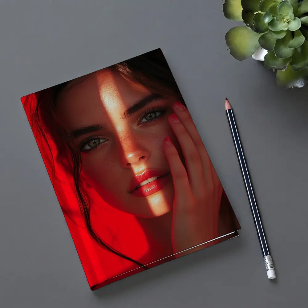 Woman Portrait Red Light Dramatic Shadow – Notebooks