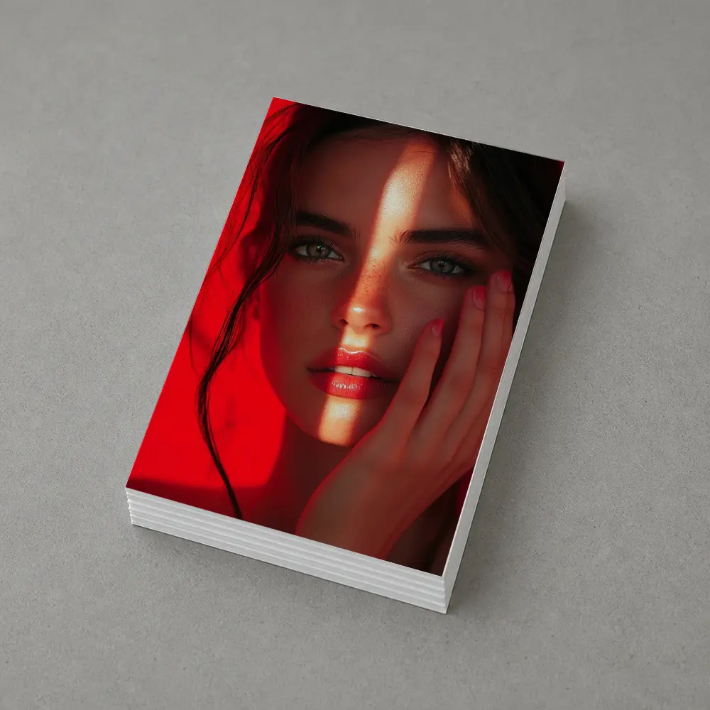 Woman Portrait Red Light Dramatic Shadow – Postcards