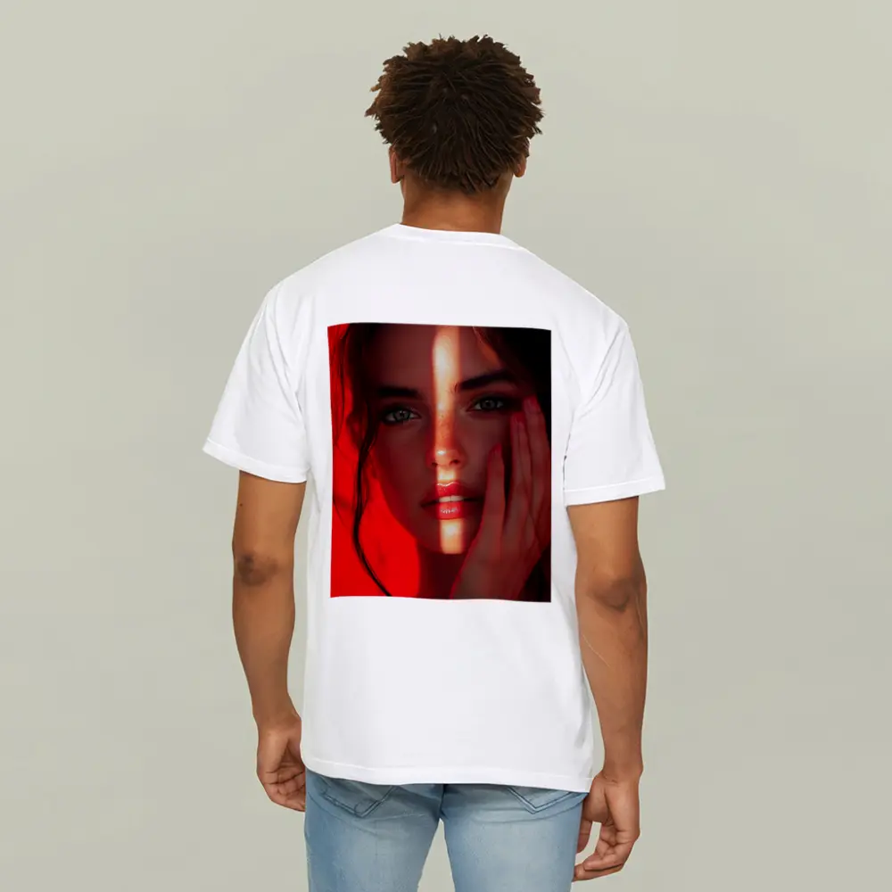 Woman Portrait Red Light Dramatic Shadow – T-Shirts