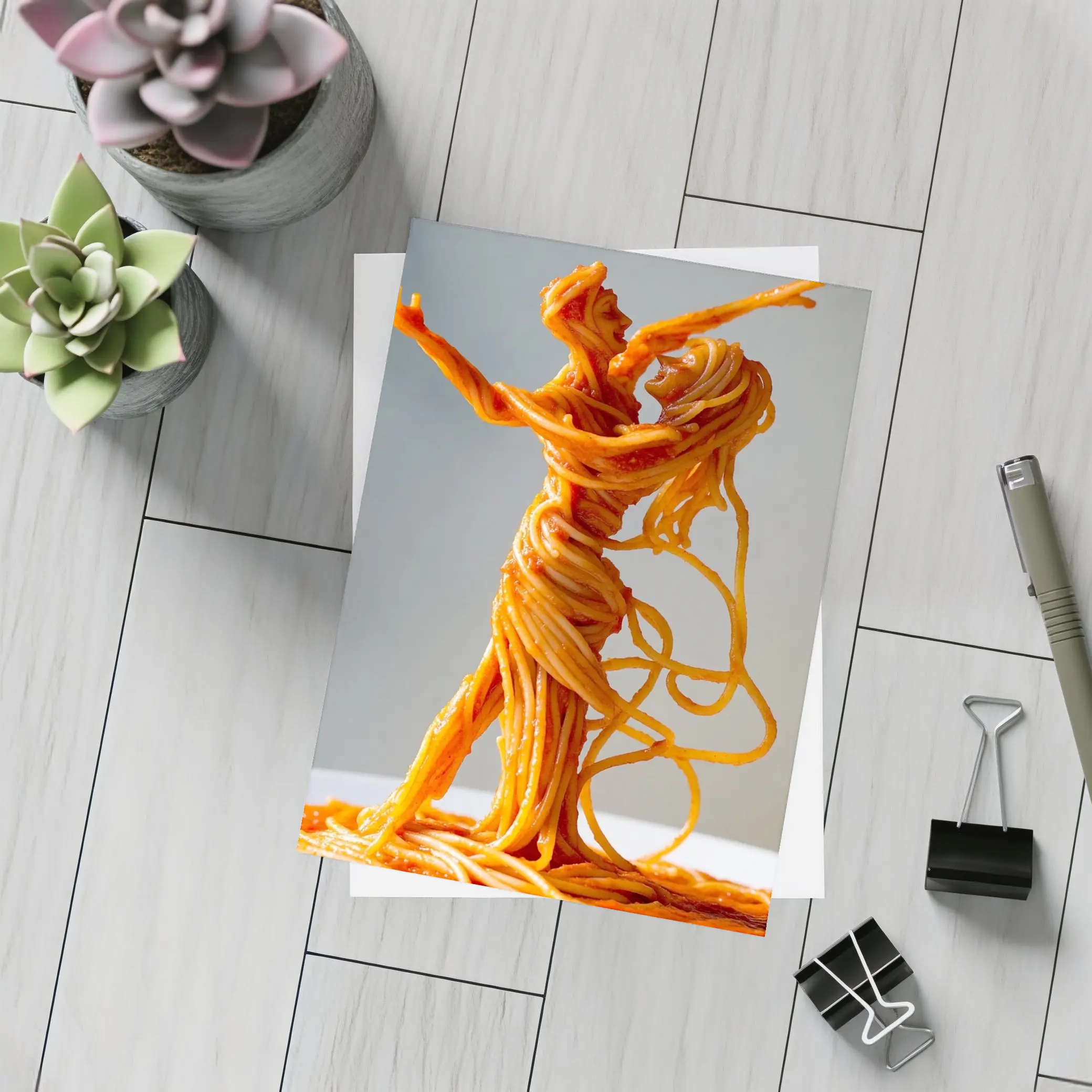 Dancing Couple Sculpture Made From Spaghetti – Postcards