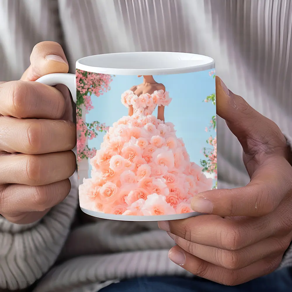 Woman Rose Gown Pink Floral Sky – Mugs