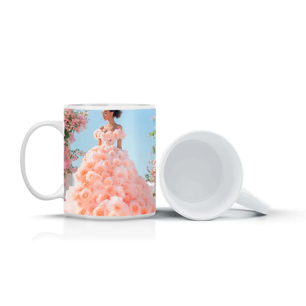 Woman Rose Gown Pink Floral Sky – Mugs