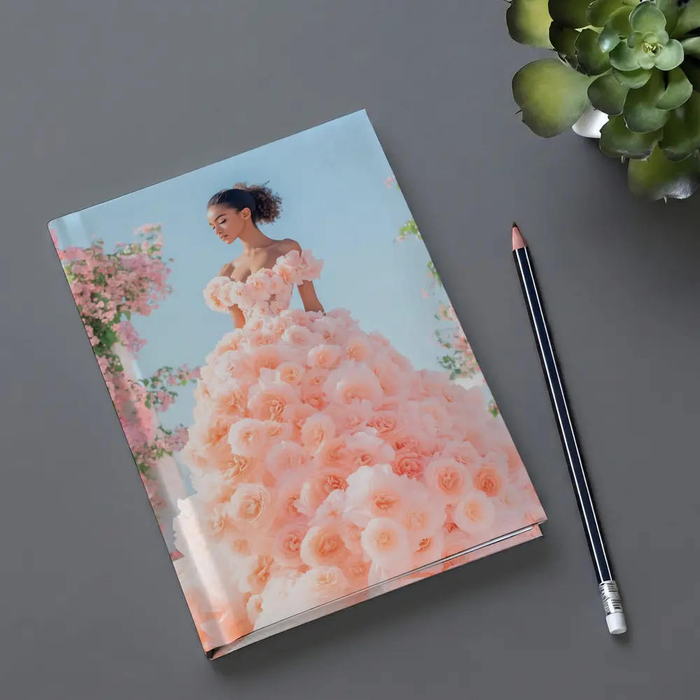 Woman Rose Gown Pink Floral Sky – Notebooks