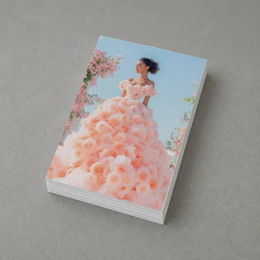 Woman Rose Gown Pink Floral Sky – Postcards