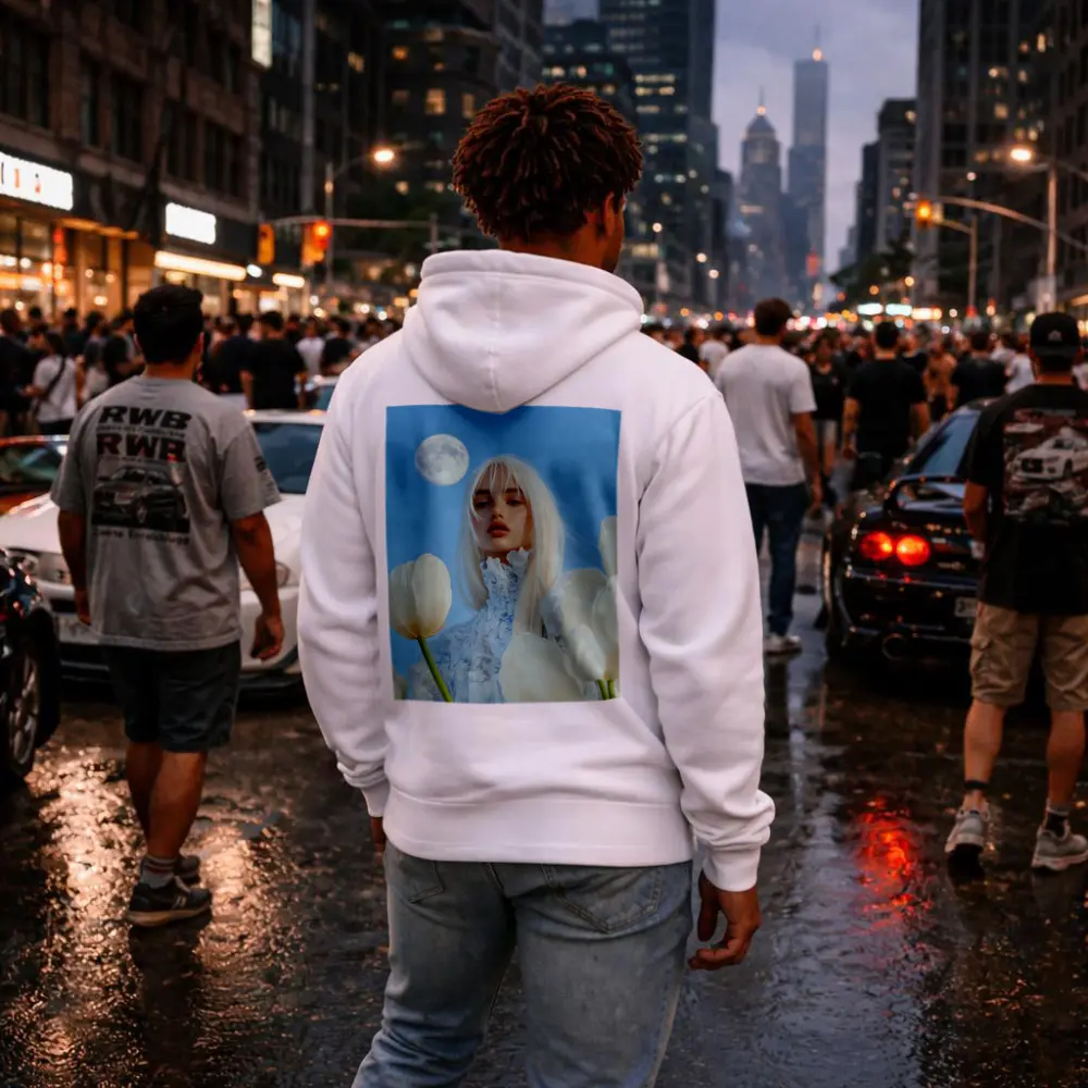 White Tulips Woman Moon Blue Sky – Hoodies