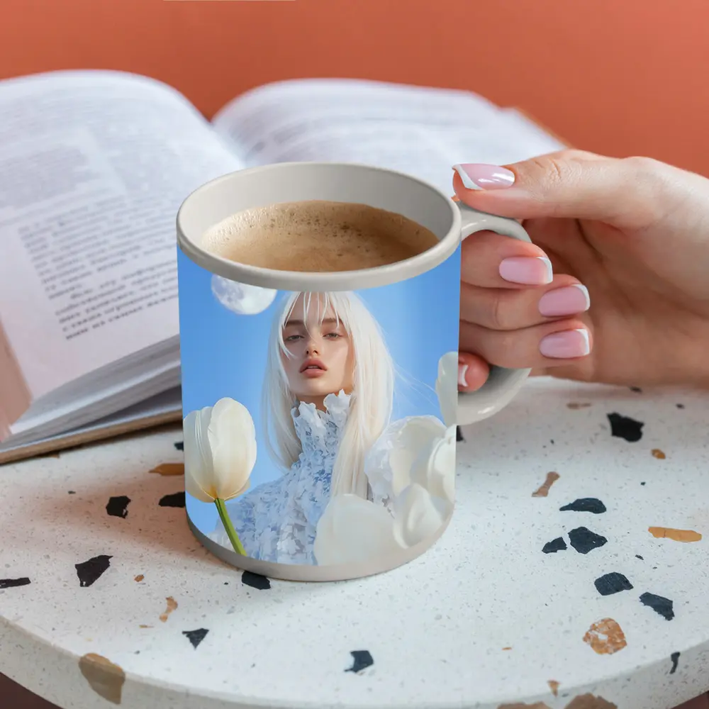 White Tulips Woman Moon Blue Sky – Mugs