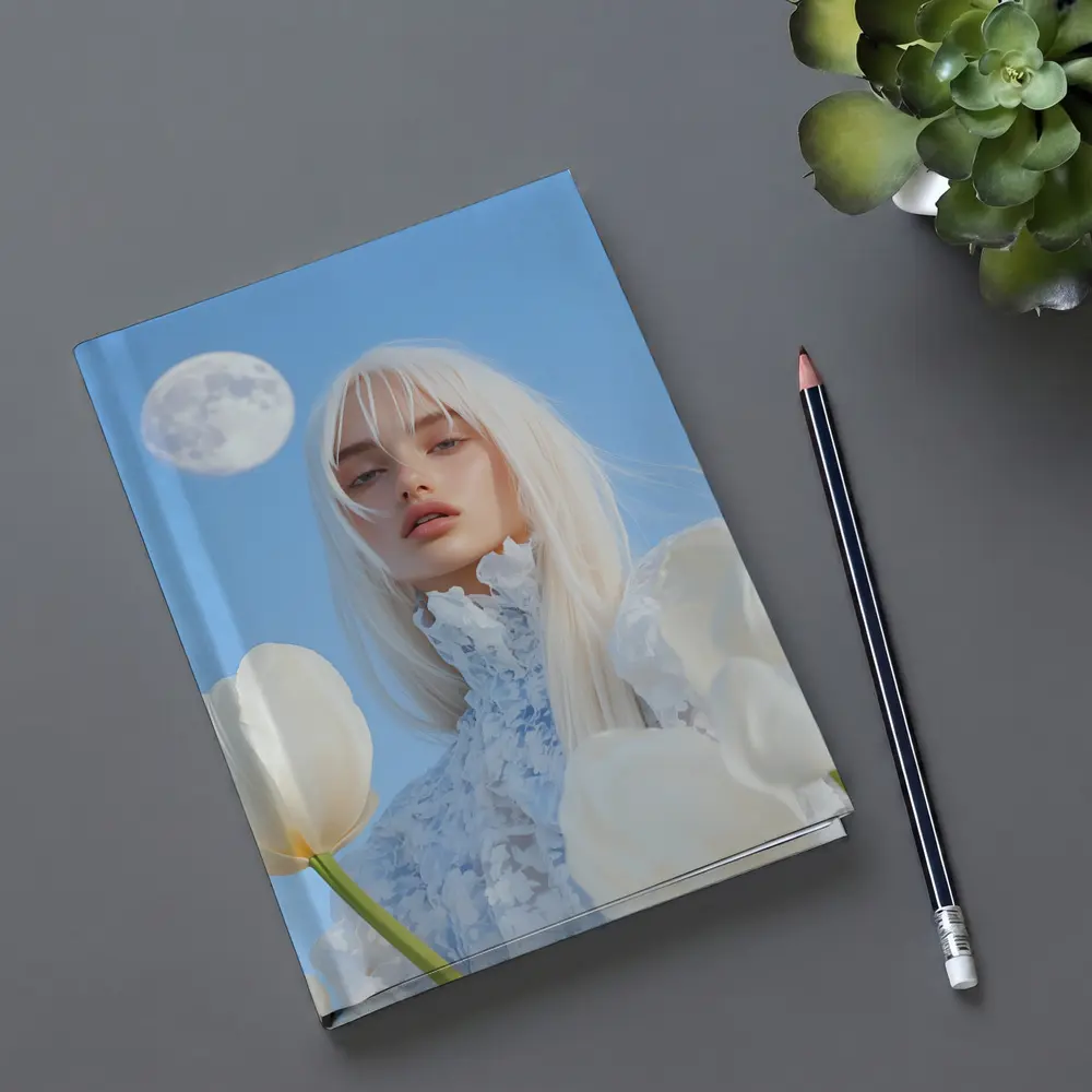 White Tulips Woman Moon Blue Sky – Notebooks