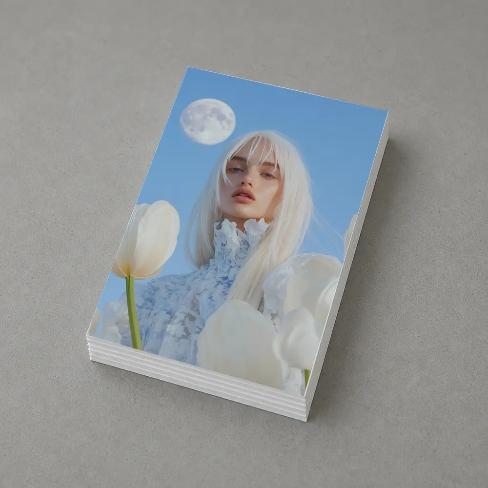 White Tulips Woman Moon Blue Sky – Postcards