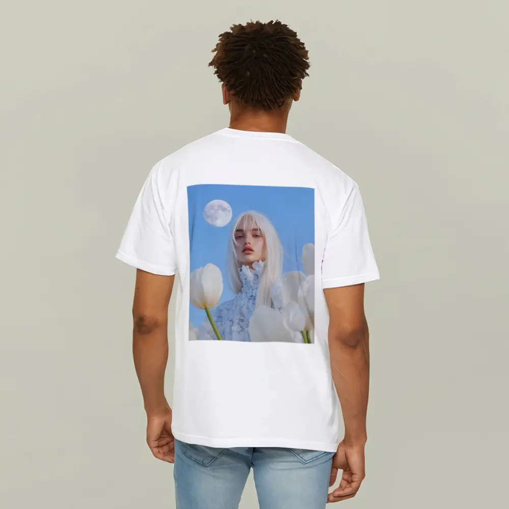 White Tulips Woman Moon Blue Sky – T-Shirts