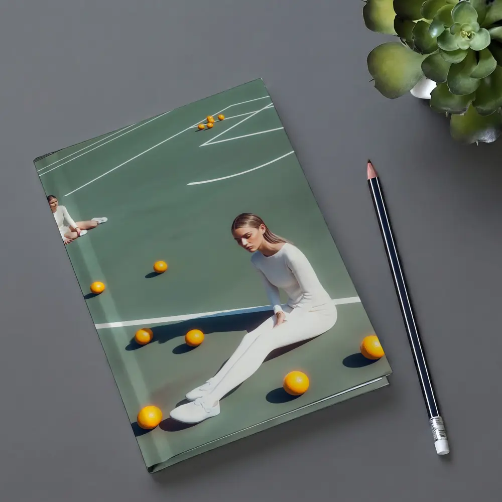 Woman Sitting On Green Tennis Court – Notebooks