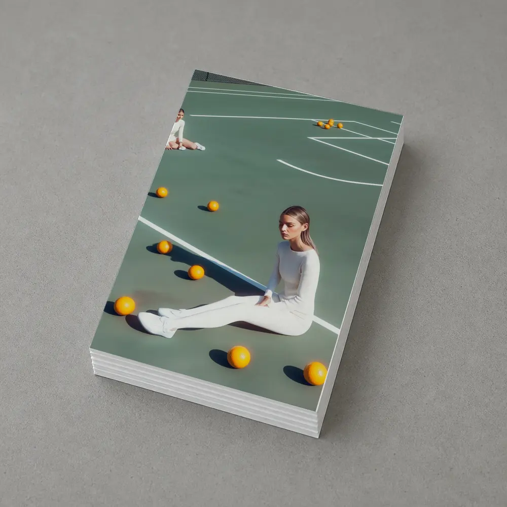 Woman Sitting On Green Tennis Court – Postcards