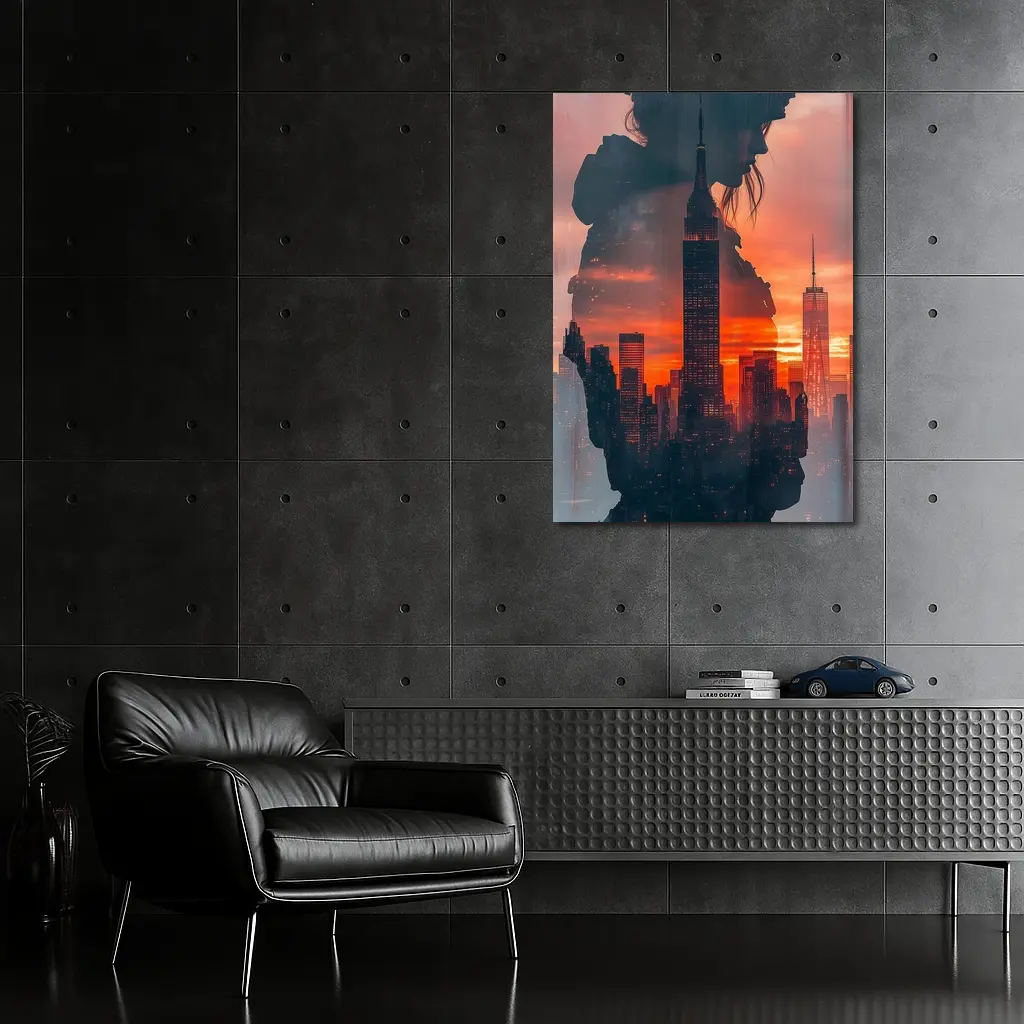 Woman Silhouette New York City Sunset – Wall Art