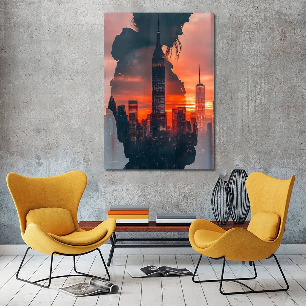 Woman Silhouette New York City Sunset – Wall Art