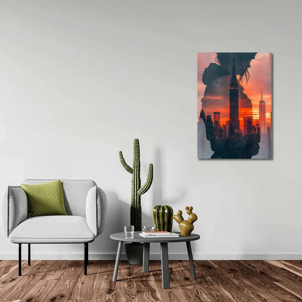Woman Silhouette New York City Sunset – Wall Art