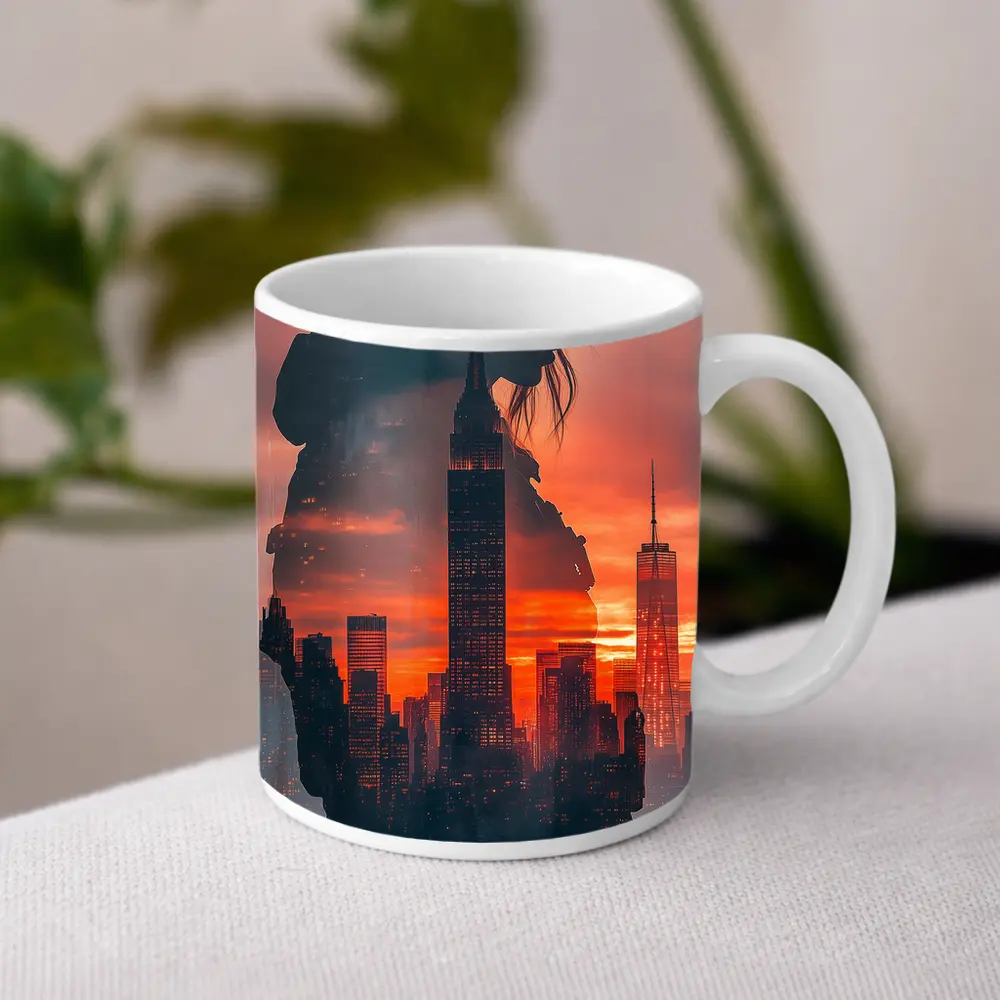 Woman Silhouette New York City Sunset – Mugs