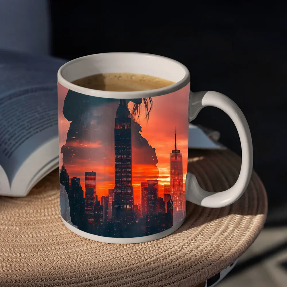 Woman Silhouette New York City Sunset – Mugs