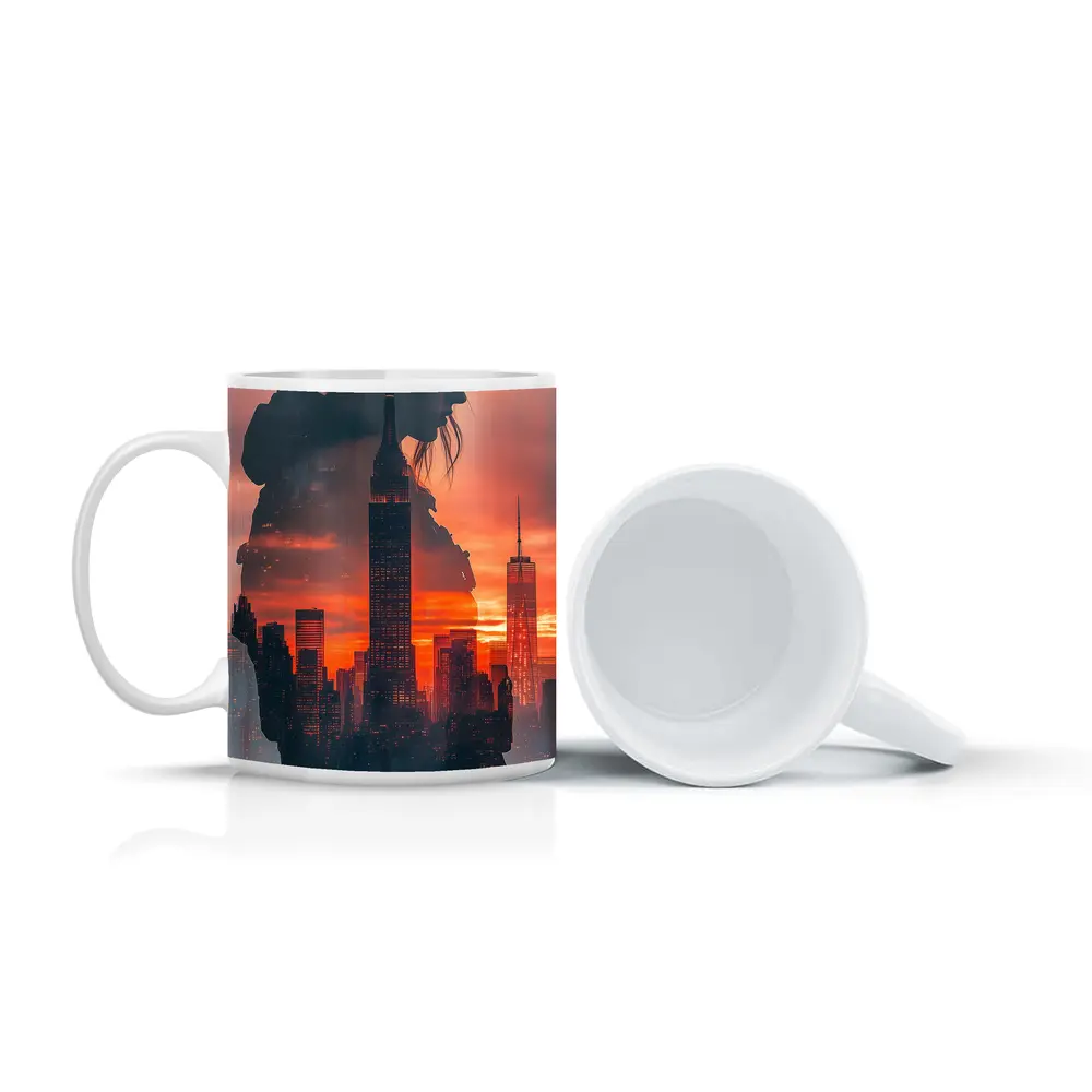 Woman Silhouette New York City Sunset – Mugs