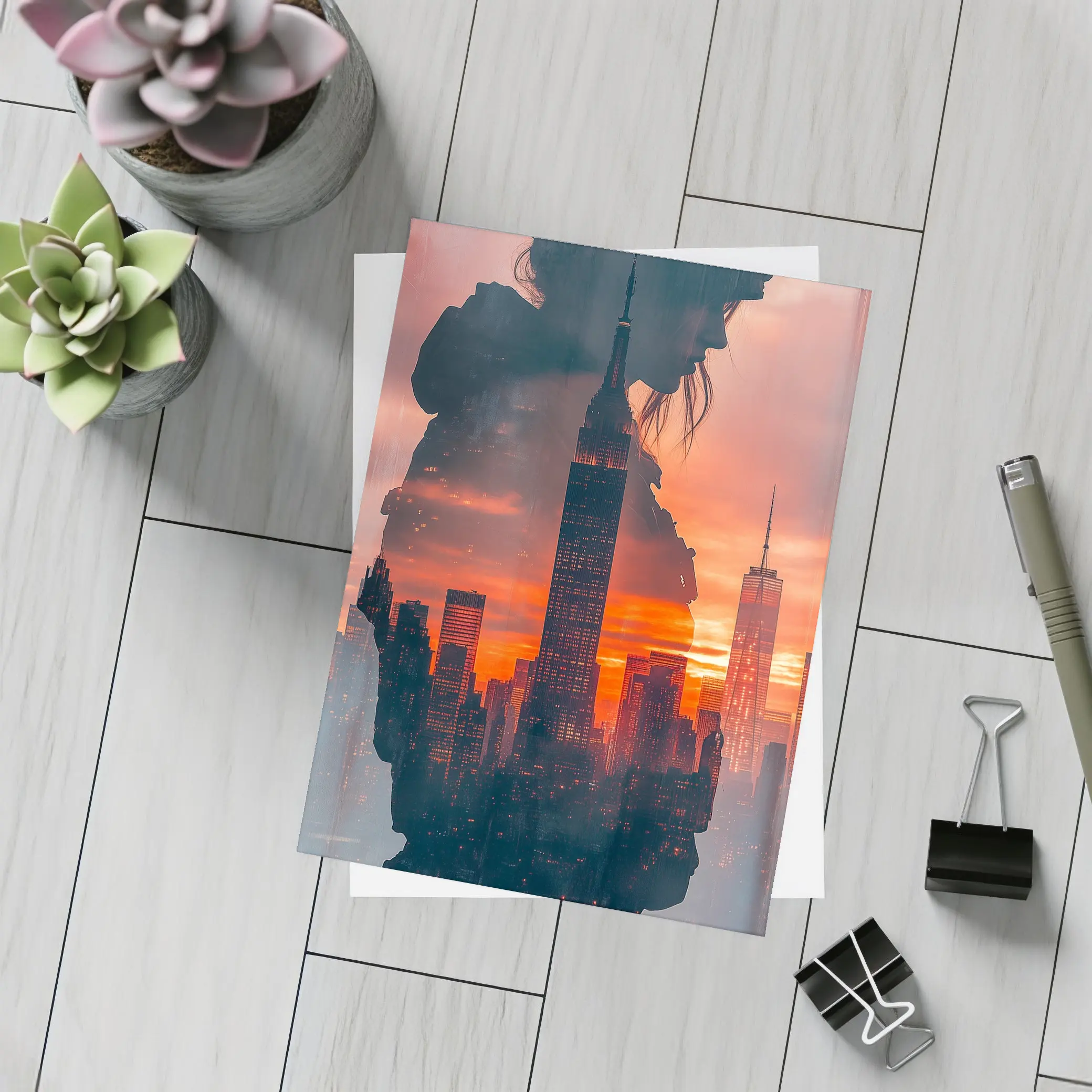 Woman Silhouette New York City Sunset – Postcards