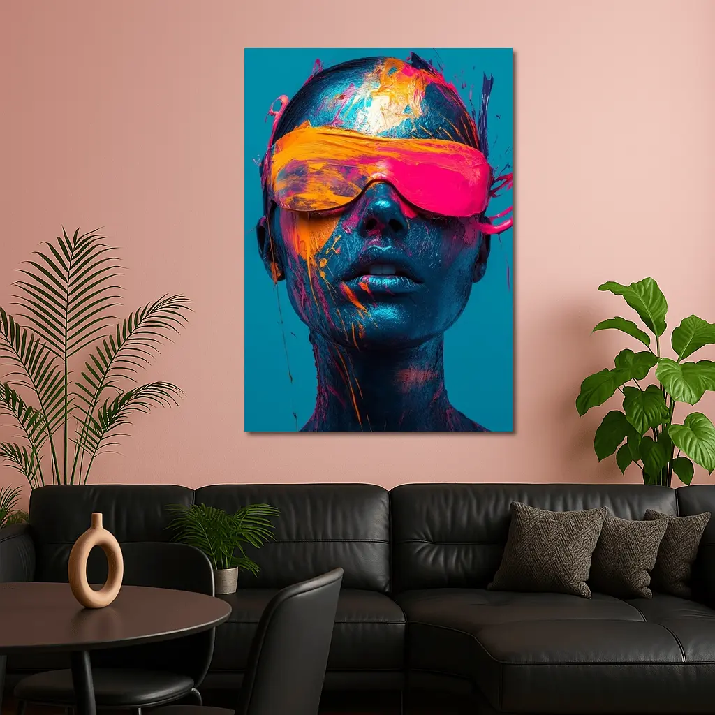 Neon Paint Splatter Woman VR Teal – Wall Art