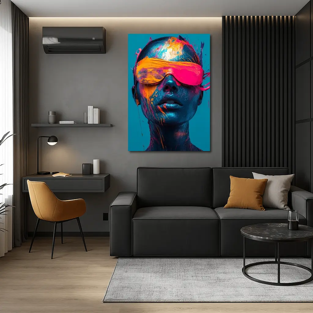 Neon Paint Splatter Woman VR Teal – Wall Art