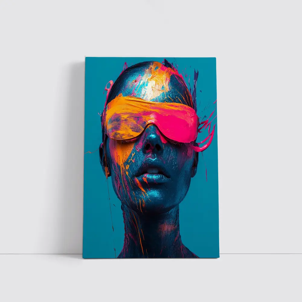 Neon Paint Splatter Woman VR Teal – Wall Art