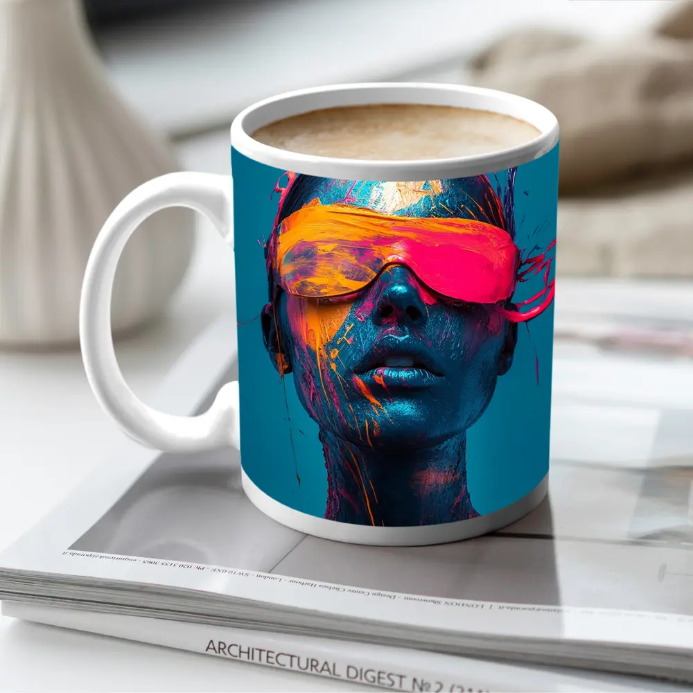 Neon Paint Splatter Woman VR Teal – Mugs