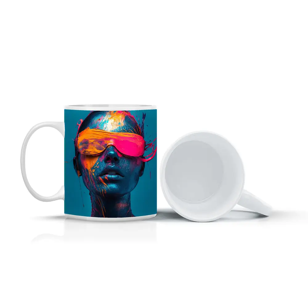 Neon Paint Splatter Woman VR Teal – Mugs