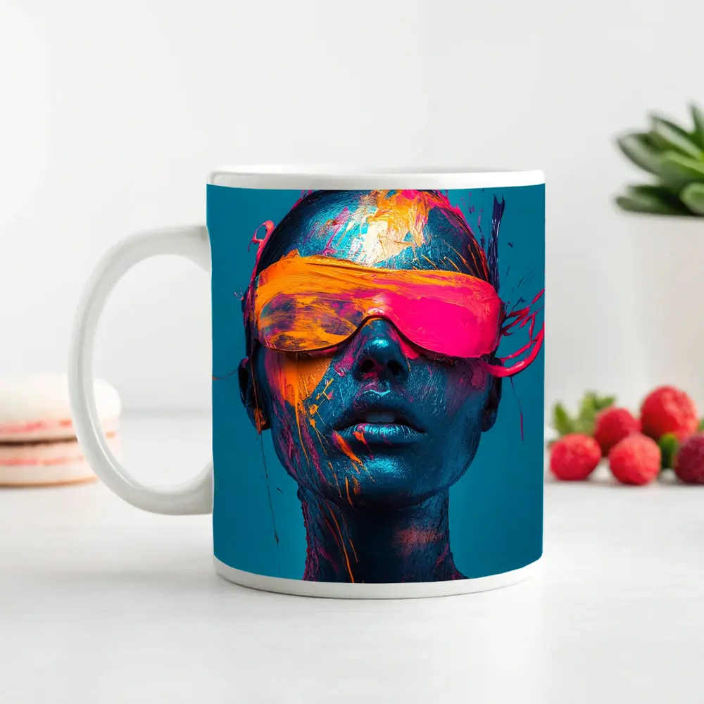 Neon Paint Splatter Woman VR Teal – Mugs