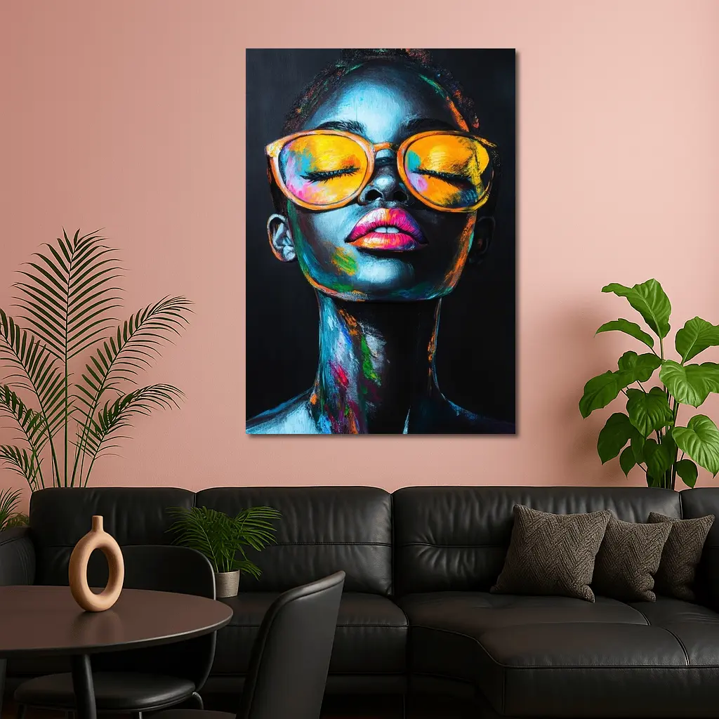 Colorful Woman Portrait With Orange Sunglasses – Wall Art