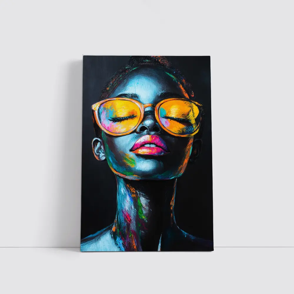 Colorful Woman Portrait With Orange Sunglasses – Wall Art