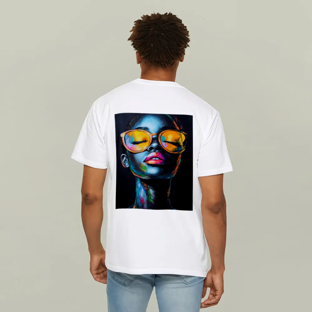 Colorful Woman Portrait With Orange Sunglasses – T-Shirts