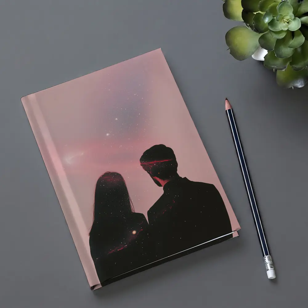 Couple Silhouette Under Pink Cosmic Sky – Notebooks