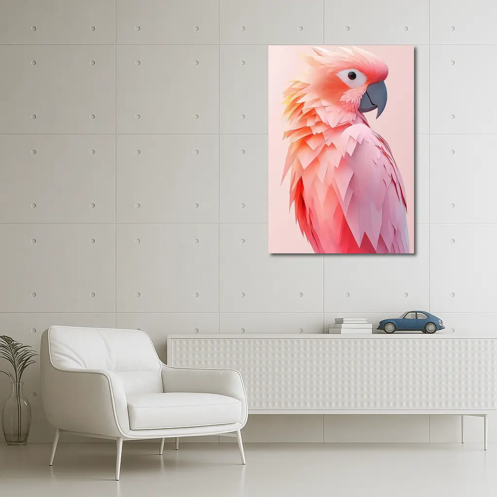 Pink Cockatoo Parrot Paper Art Portrait – Wall Art