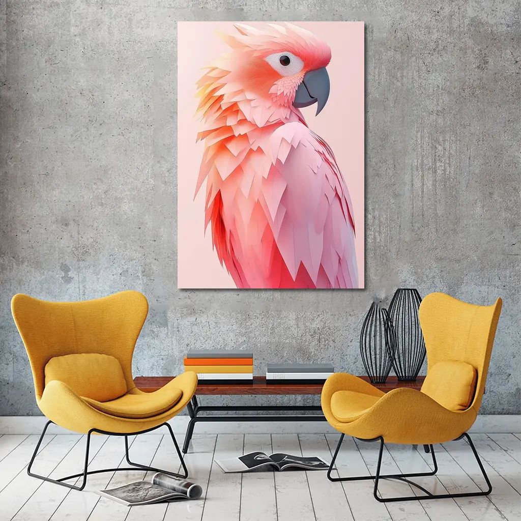 Pink Cockatoo Parrot Paper Art Portrait – Wall Art