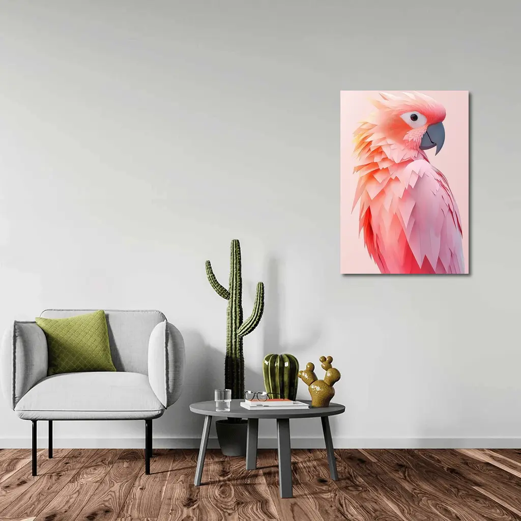 Pink Cockatoo Parrot Paper Art Portrait – Wall Art