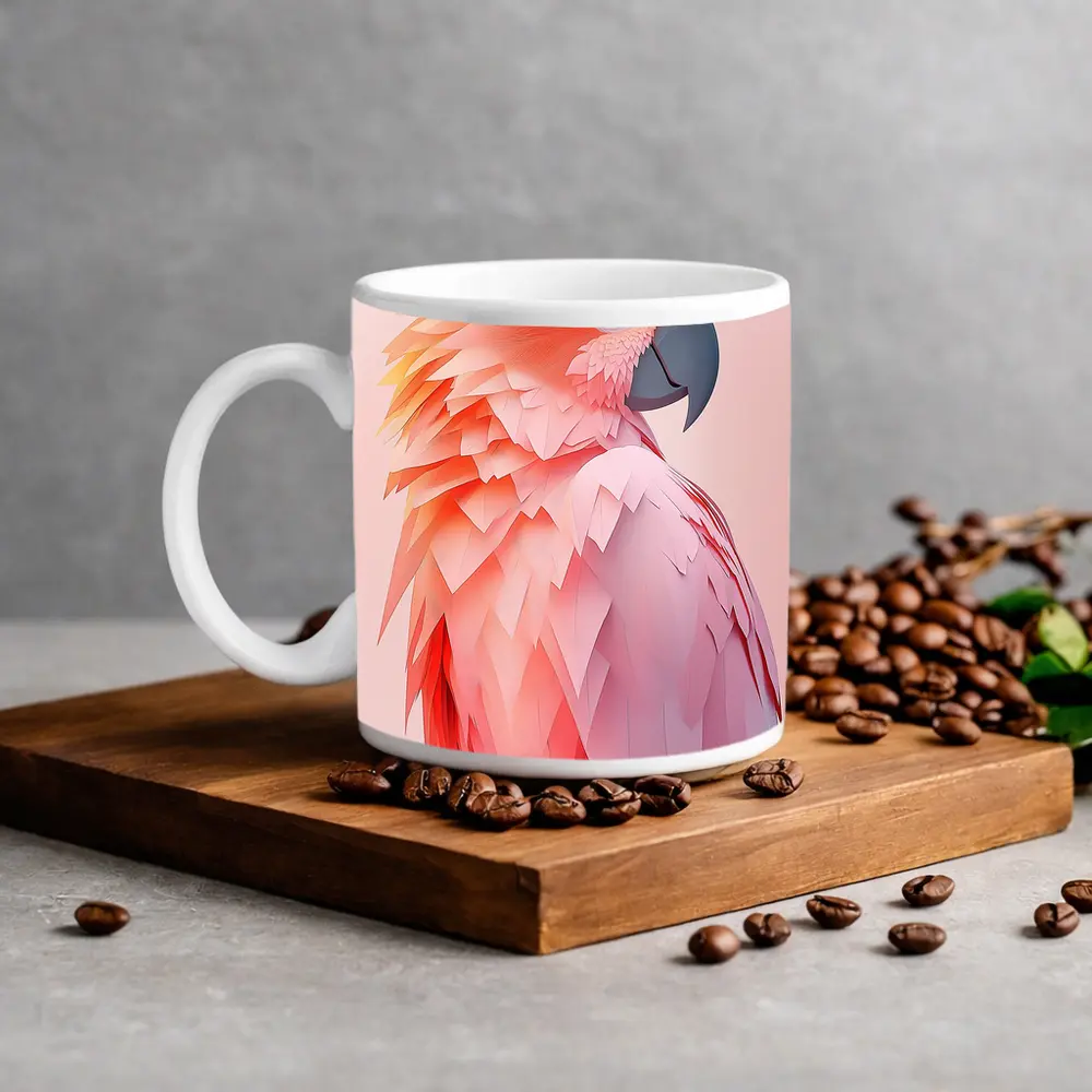 Pink Cockatoo Parrot Paper Art Portrait – Mugs