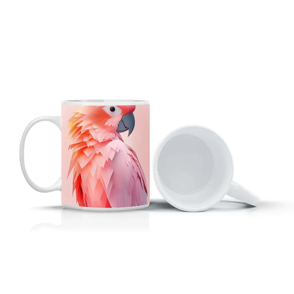 Pink Cockatoo Parrot Paper Art Portrait – Mugs