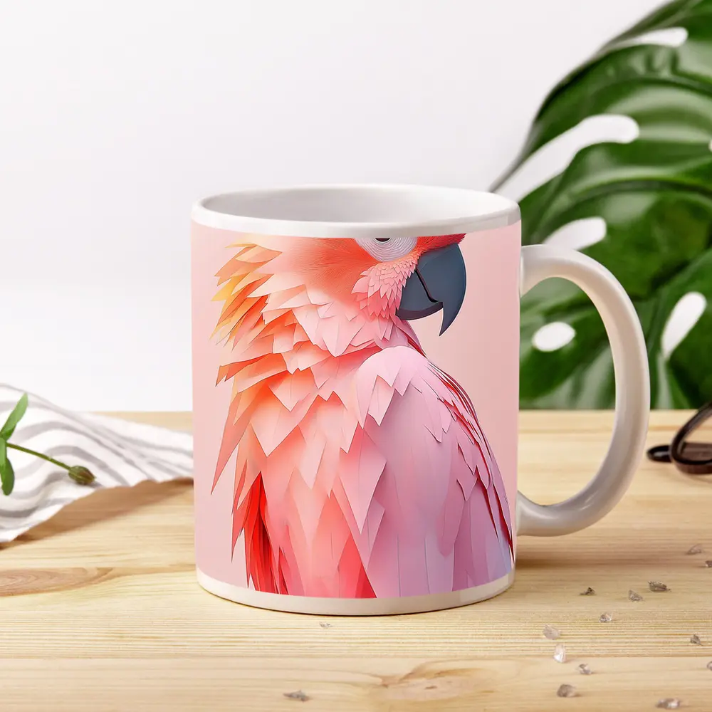 Pink Cockatoo Parrot Paper Art Portrait – Mugs