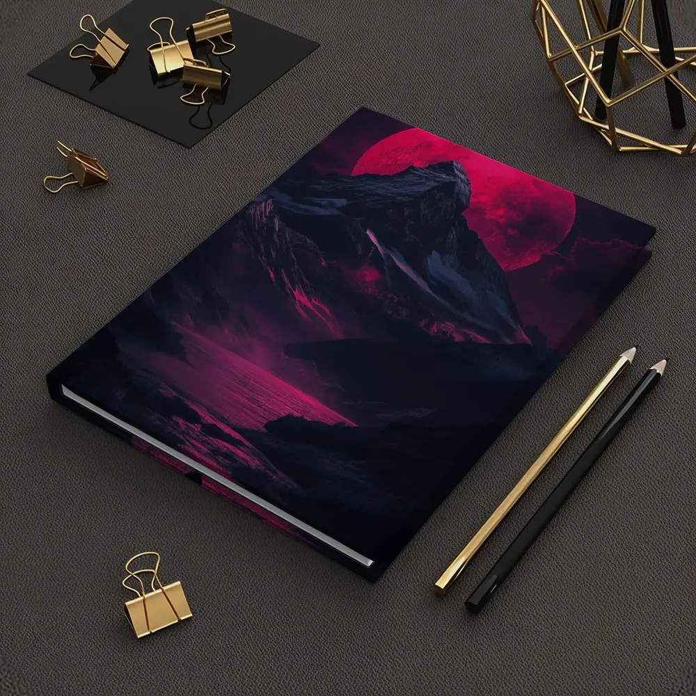 Lone Figure Red Moon Dark Mountain Landscape – Notebooks
