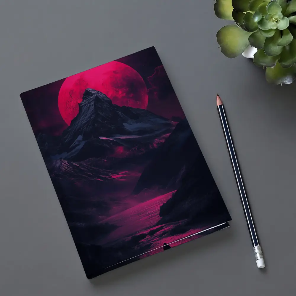Lone Figure Red Moon Dark Mountain Landscape – Notebooks
