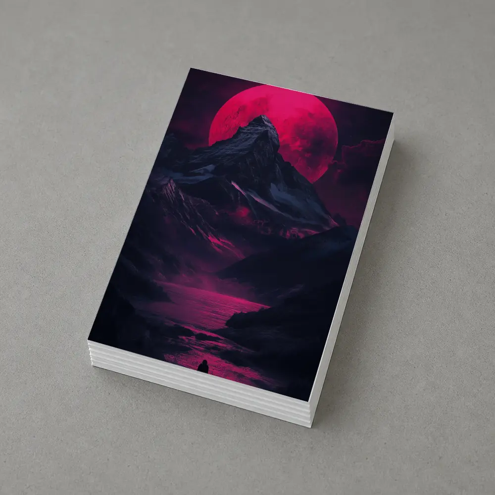 Lone Figure Red Moon Dark Mountain Landscape – Postcards