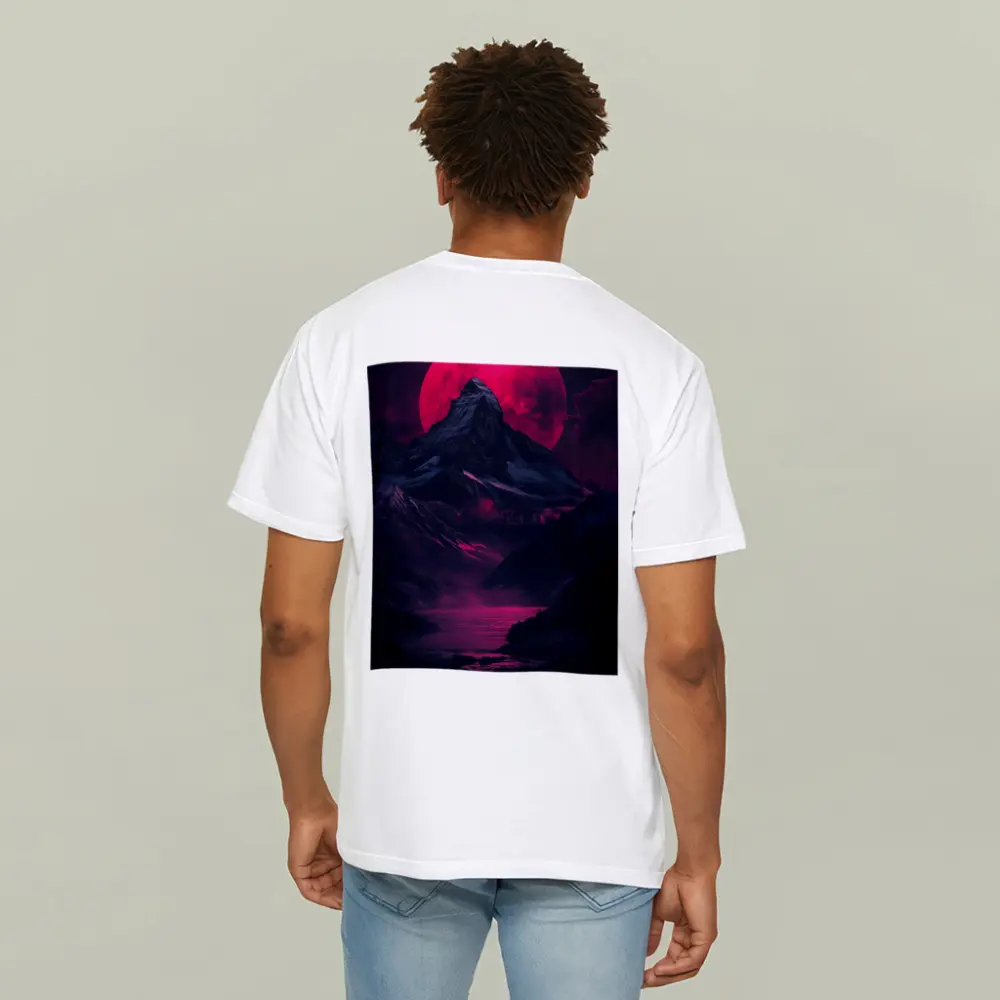 Lone Figure Red Moon Dark Mountain Landscape – T-Shirts