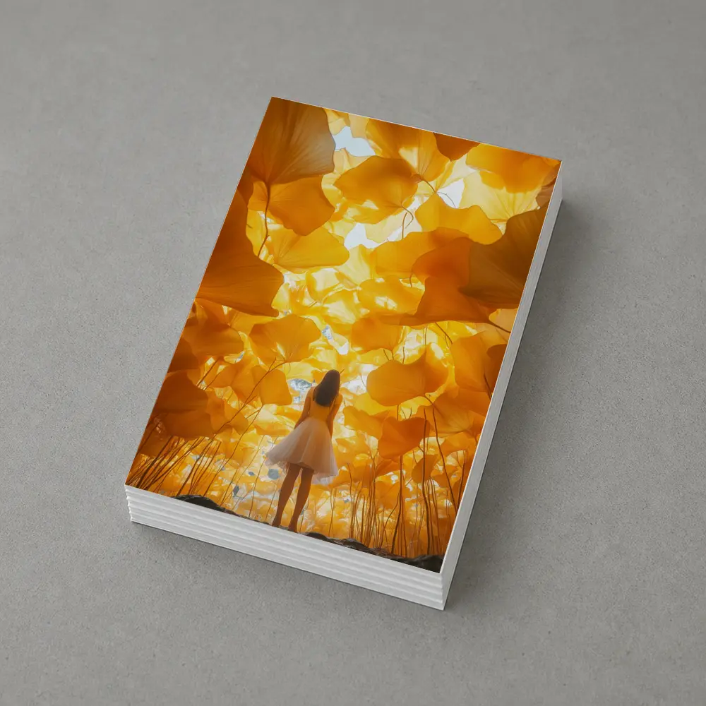 Girl Standing Among Golden Ginkgo Leaves – Postcards
