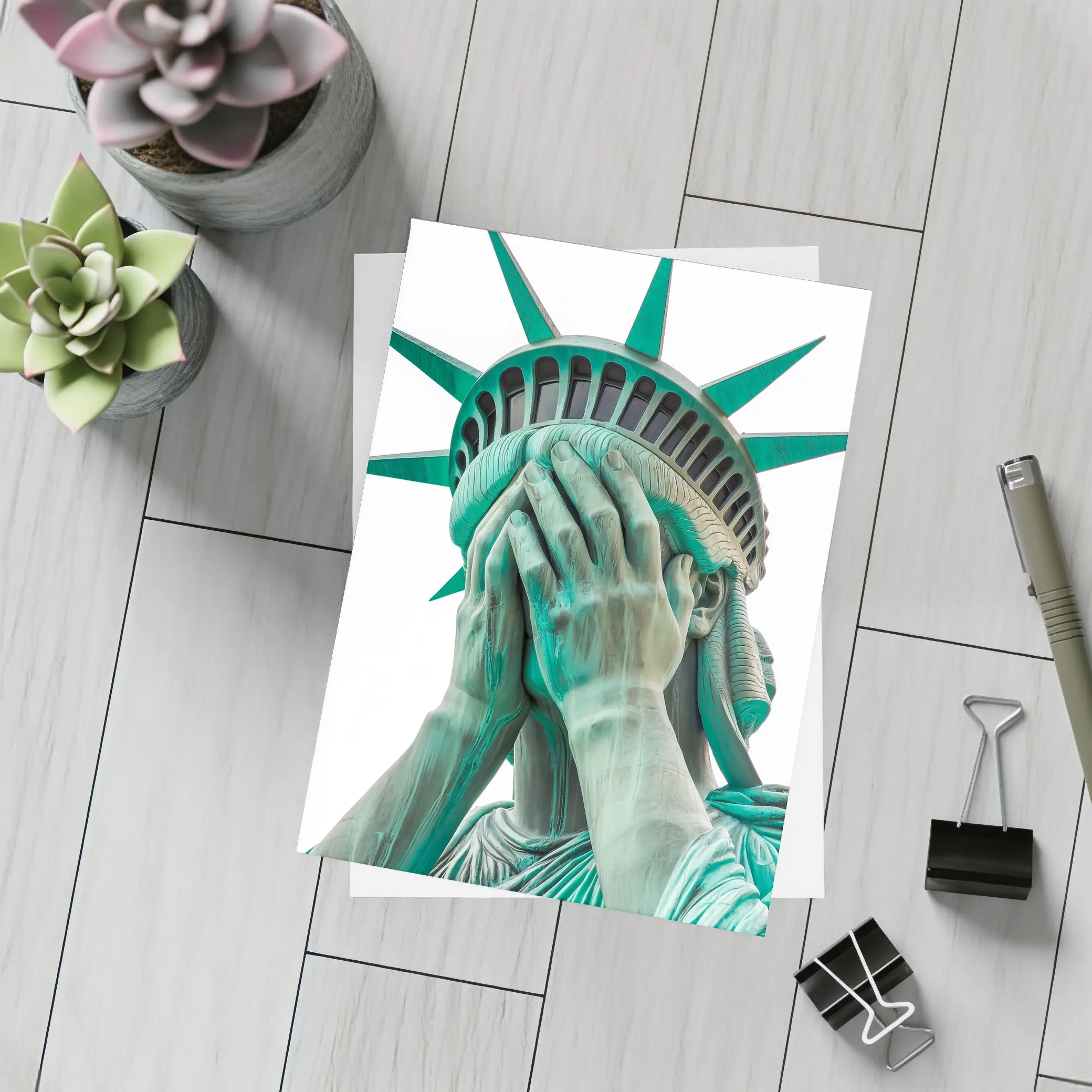 Statue of Liberty Facepalm Funny Political Art – Postcards