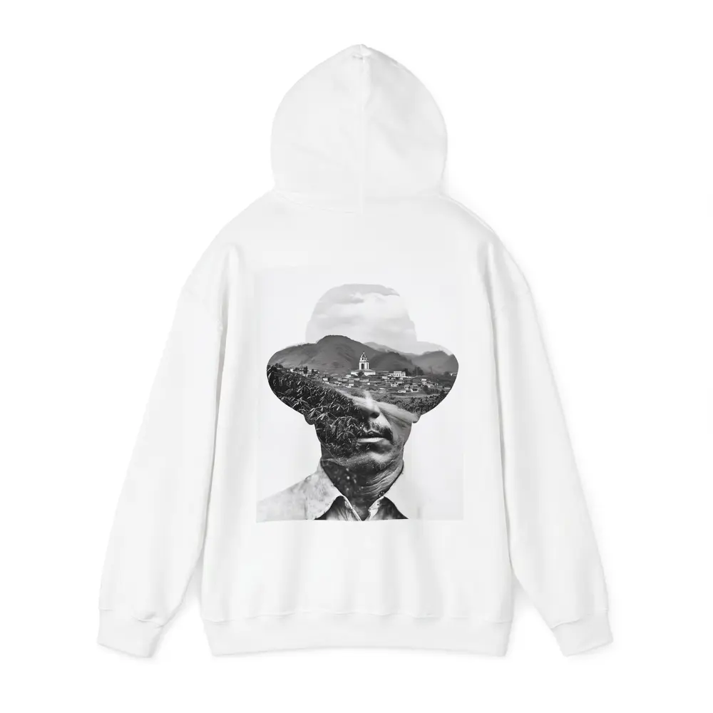 Double Exposure Man Portrait Mountain Village – Hoodies