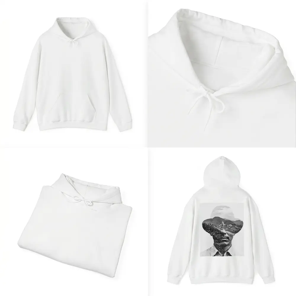 Double Exposure Man Portrait Mountain Village – Hoodies