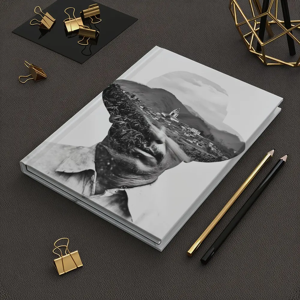 Double Exposure Man Portrait Mountain Village – Notebooks
